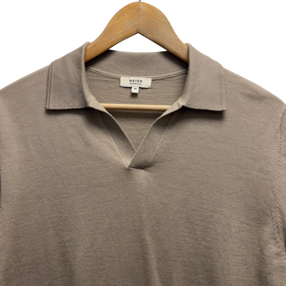 Reiss Men's Medium Brown Duchie Johnny Collar Merino Wool Sweater Polo Shirt guc